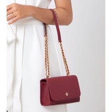 Tory Burch Marion embossed shrunken shoulder bag purse In Red Ágata Size Mini