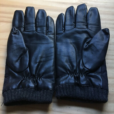 Black Knit-top polyurethane + Polyester Lined Ski Winter Men's Gloves Knit Cuff