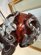 Vintage Crackle Glass Red Ball Orb Sphere Decor Art Sculpture 4  
