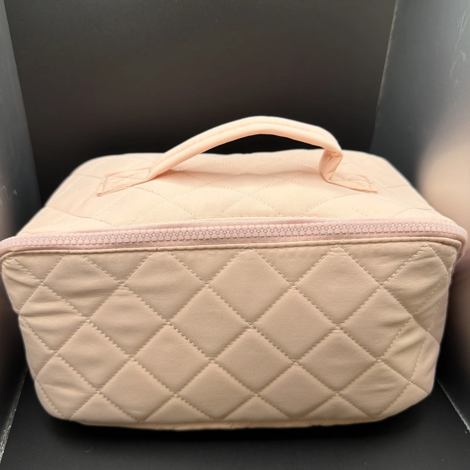 Quilted Pink Makeup Bag Travel Cosmetic Case Organizer with Interior Dividers