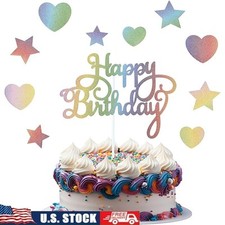 Glitter Happy Birthday Cake Topper Unique Design Party Decoration Events New
