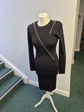 Karen Millen Black Rib Knit Front Zip  Dress Size S CHARITY SALE