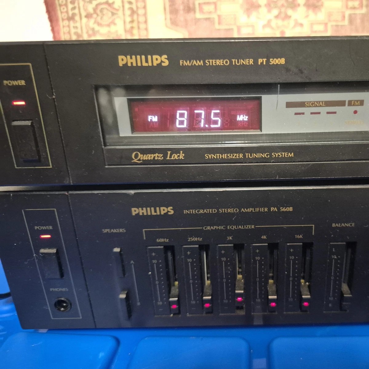 Philips AM/FM Digital Synthesizer Tuner PT500B Quartz&Stereo amplifier PA560B