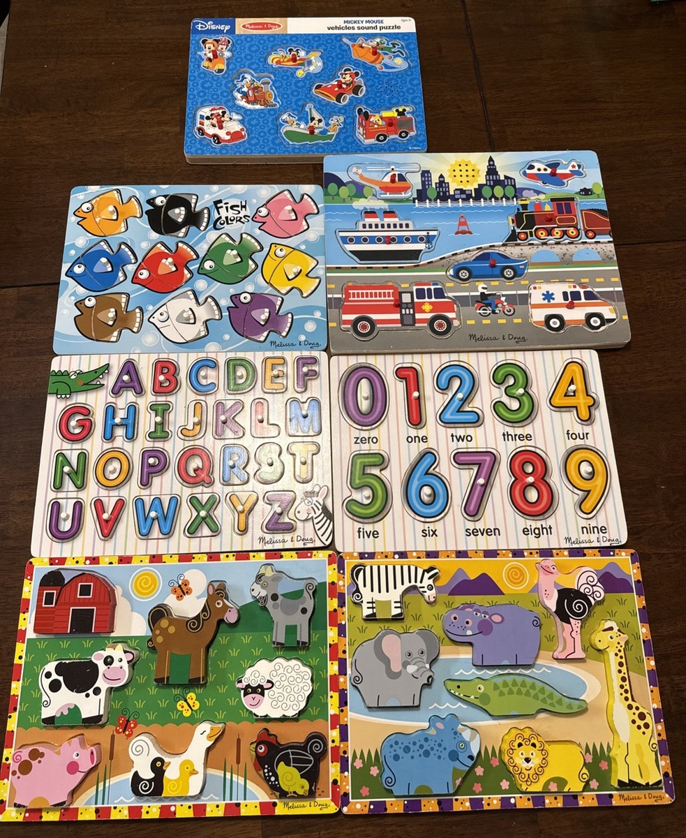 7) Melissa & Doug Wooden Peg Puzzles Letters Numbers Disney