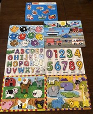  7 Melissa  Doug Wooden Peg Puzzles Letters Numbers Disney Animals Colors