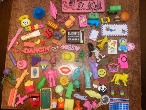 Vintage 1980's Novelty Assorted Erasers Huge LOT