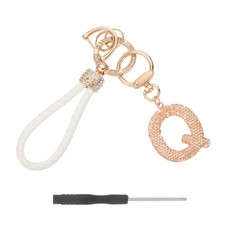 Initial Letter Keychain Letter Q - Initial Wristlet KeyChain Champagne