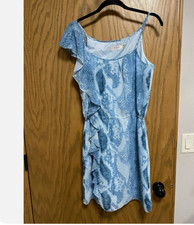 Guess Blue Snake Animal Print Ruffle Asymmetrical Cocktail Dress - 6