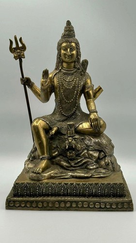 Vintage Brass Shiva Statue H-11” Hindu God Trident Bronze Figure 7lb Heavy As Is
