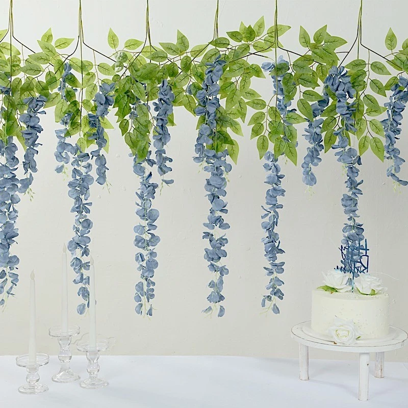 DUSTY BLUE 44" tall Silk Wisteria Flowers Hanging Vine Bush Wedding - Image 2 of 4