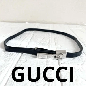 Gucci 65/26 037 Ceinture fine noir métal argenté boucle cuir occasion sans boîte