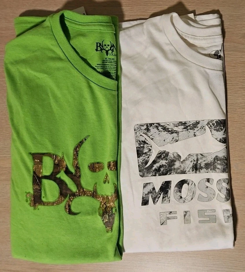 (2) Men's Size XL LONG Sleeve Green Bone Collector Mossy Oak Fishing T-Shirts