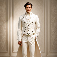 Men's Ivory Regency Tailcoat Suit Victorian Wedding Formal Frock Coat Set