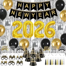 New Years Eve Party Supplies 2026 Banner Hats Glasses