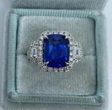 4Ct Cushion Cut Simulated Sapphire Halo Engagement Ring 14K White Gold Plated