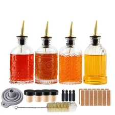 Syrup Dispenser Bottles Set 4 Pack 7 OZ With Metal Pour Spout and Labels