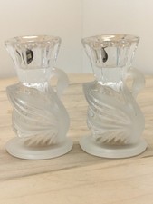 VTG 24% LEAD CRYSTAL FROSTED SWAN TAPER CANDLE HOLDERS 4" TALL MADE IN USA