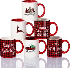 Zubebe 6 Pieces Christmas Coffee Mugs, 11oz Red Black as shown in the picture 