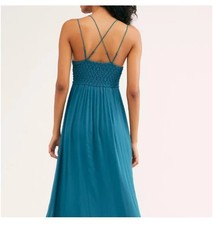 Free People Adella Slip Crochet Lace Maxi Dress Smocked Turquoise M 128