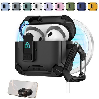 For Apple AirPods 4/3/2 Gen Pro 3/2 Shockproof Lock Case Stand Cover+KeyChain