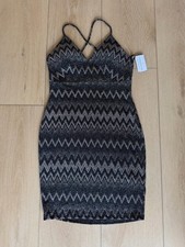 Windsor NWT Black and Silver Zigzag Bodycon Dress - Strappy V-Neck