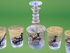 Vintage MCM Decanter Glasses Hazel Atlas Hand...