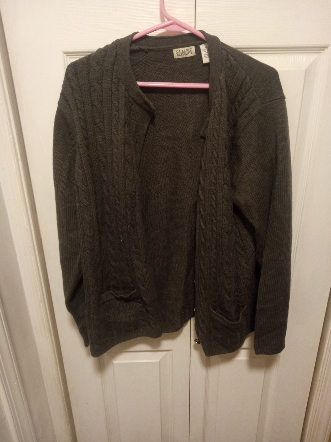 Woman's Classics Elements Gray Sweater Button Dow… - image 1