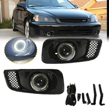 Pair For 1999-2000 Honda Civic Front Bumper LED Projector Fog Lights W/DRL Lamps