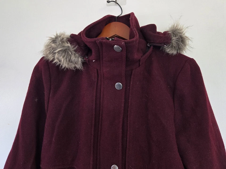 Abrigo Kenneth Cole Mujer L Lana Imitación Piel Borgoña Invierno Cálido Acogedor Otoño Foto 2 de 4