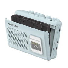 Portable Cassette Player Recorder Blue w/ Built-In Speaker, Mic, Headphone Jack