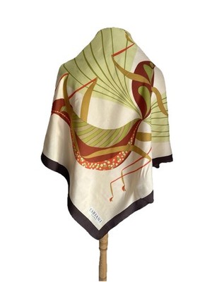 Fabiani Roma Silk Scarf Abstract Geometric Avant Garde Green Foulard #A13