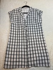 BCBGeneration Women's Plaid Collared Shirt Dress White Black Short Sleeve Small