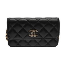 CHANEL flap phone case Matrasse lambskin black Women Shoulder Bag