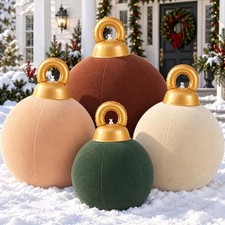 4 Pcs Giant Christmas Velvet Inflatable Balls Flocked Inflatable Balls