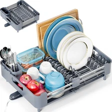 Stainless Steel Dish Drying Rack with Cutlery Holder for Kitchen Counter