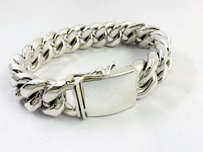 Very Heavy Taxco Mexico 925 Sterling Silver Curb Chain Bracelet