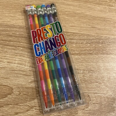 Ooly Presto Chango Erasable Crayons. Set of 6. Eraser top. Alternating colors.