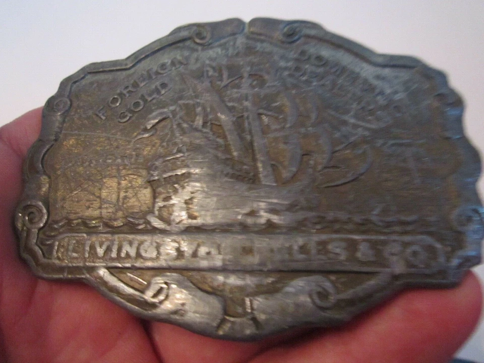 ANTIQUE FOREIGN AND DOMESTIC GOLD DEALERS BELT BUCKLE - HEAVY - GW-14 - Image 2 of 3