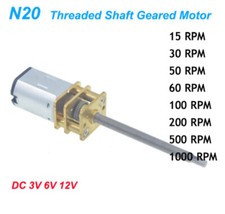 Motorreductor de micro reducción 15-1000 rpm DC 3V 6V 12V eje roscado M3x34mm N20