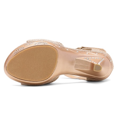 Girls Sandals Floral-Embellished Glitter Featuring a Low Heel T-Strap Design - Picture 18 of 22