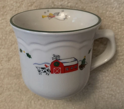 Pfaltzgraff Snow Village Coffee/Tea/Hot Chocolate Mug With Green Trim On Rim