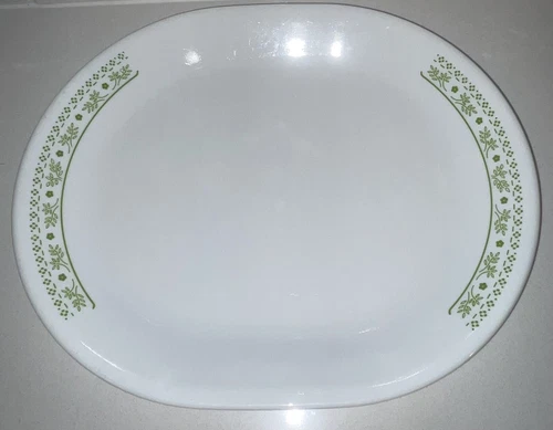 Vintage  Corelle Summer Impressions Honeydew Green Oval Serving Platter 12” 