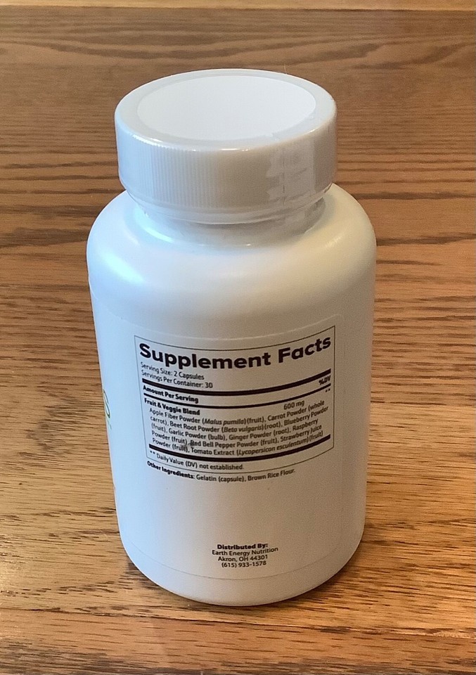 Earth Energy FRUITS and VEGGIES Whole Food 60 Capsules Natural