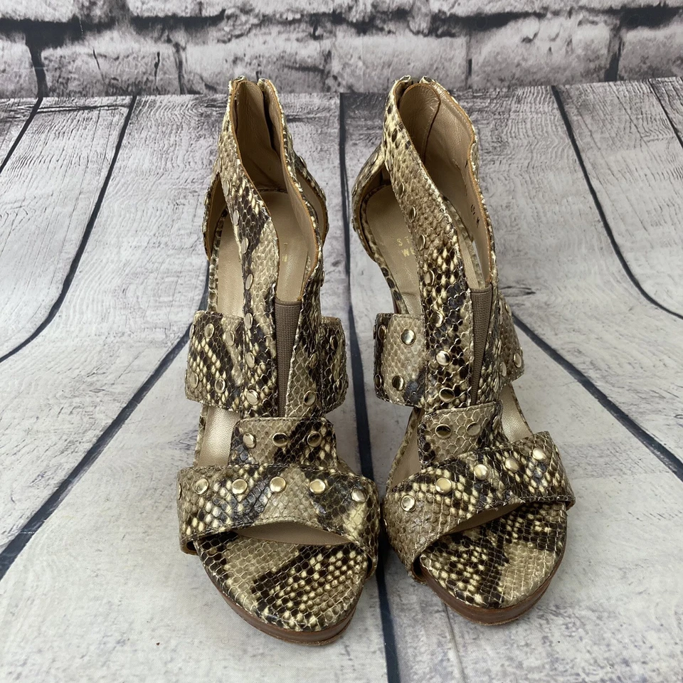 Stuart Weitzman Heels Womens Size 6.5 M Zip Up Snake Leather Sandals Pumps - Image 2 of 4