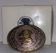 Vintage North American Hunting Club Life Member Belt Buckle Gold  Silver  NOS