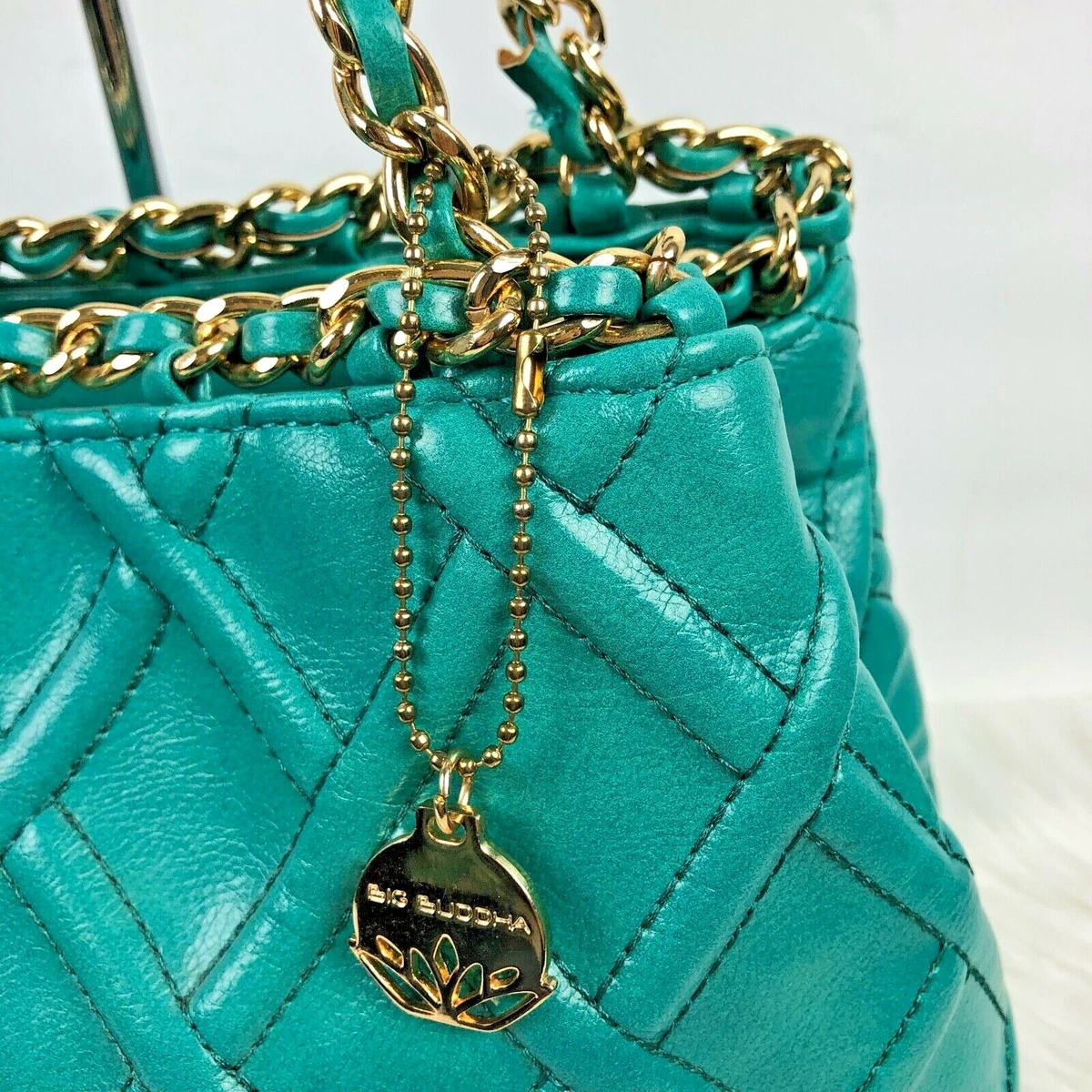 Big Buddha Green Quilted Vegan Leather Elegant Gold Chain Shoulder Bag Purse  | eBay