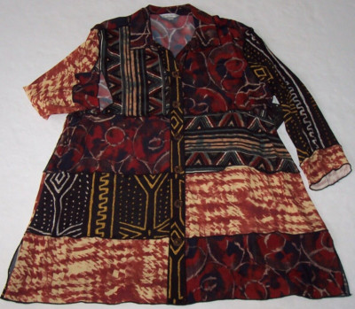 NWT John Mark Paris BLACK/COPPER/RED TRIBAL Geo Aztec Longer Tunic Jacket M NICE