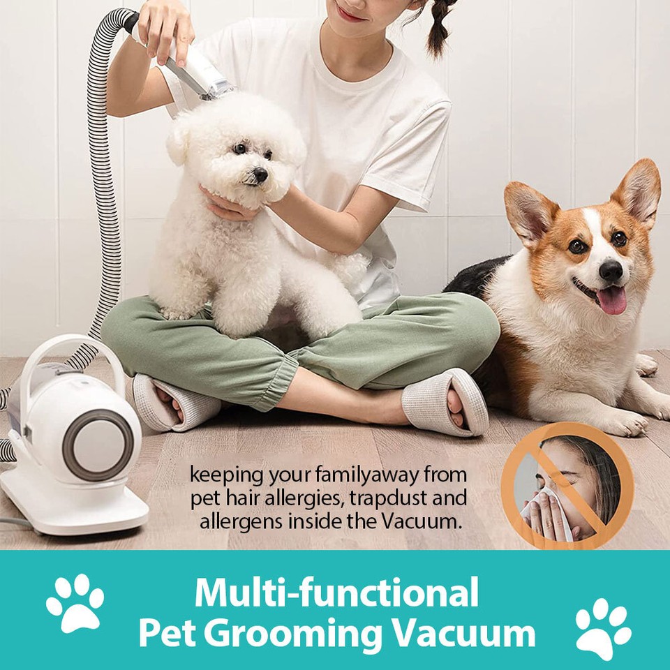 Electric Pet Grooming Vacuum Kit Hair Clippers Trimmer Brushes Dogs Cat