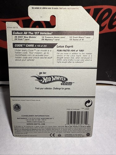 2007 Hot Wheels #94 codice auto 10/24 LOTUS ESPRIT variante argento con raggi cromati 5 anni - Foto 3 di 6