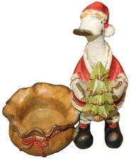 7" TII Collection Folk Art Santa Bowl Holiday Duck Swan Goose Christmas Holiday